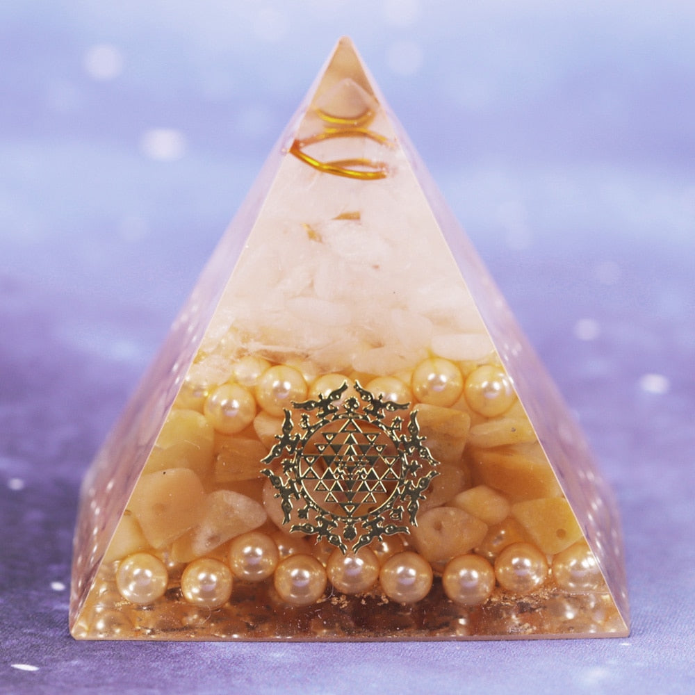 Orgonite Pyramid White Crystal With Pearl Orgone Energy Healing Reiki Chakra Multiplier For Reiki Chakra Balancing