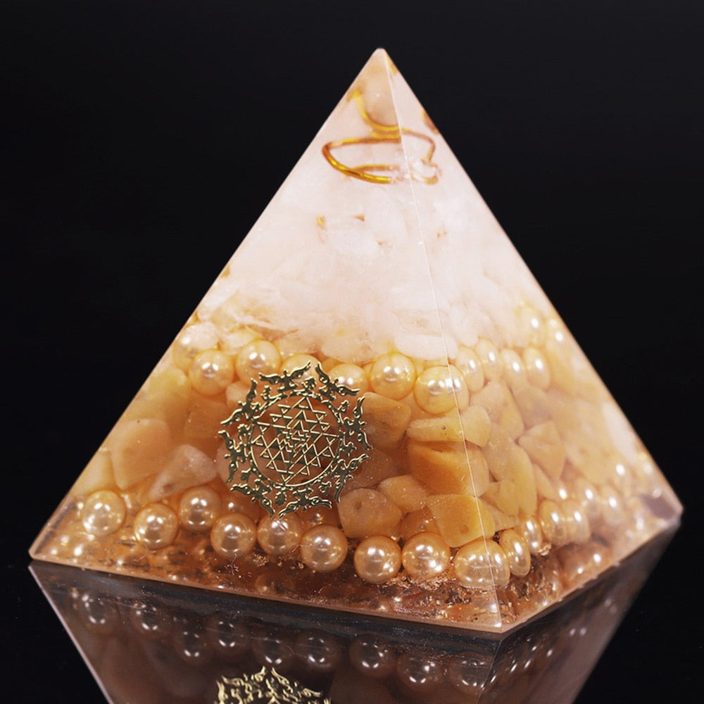 Orgonite Pyramid White Crystal With Pearl Orgone Energy Healing Reiki Chakra Multiplier For Reiki Chakra Balancing