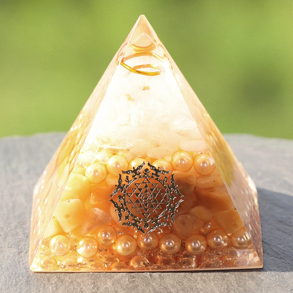 Orgonite Pyramid White Crystal With Pearl Orgone Energy Healing Reiki Chakra Multiplier For Reiki Chakra Balancing