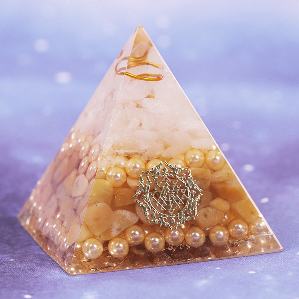 Orgonite Pyramid White Crystal With Pearl Orgone Energy Healing Reiki Chakra Multiplier For Reiki Chakra Balancing