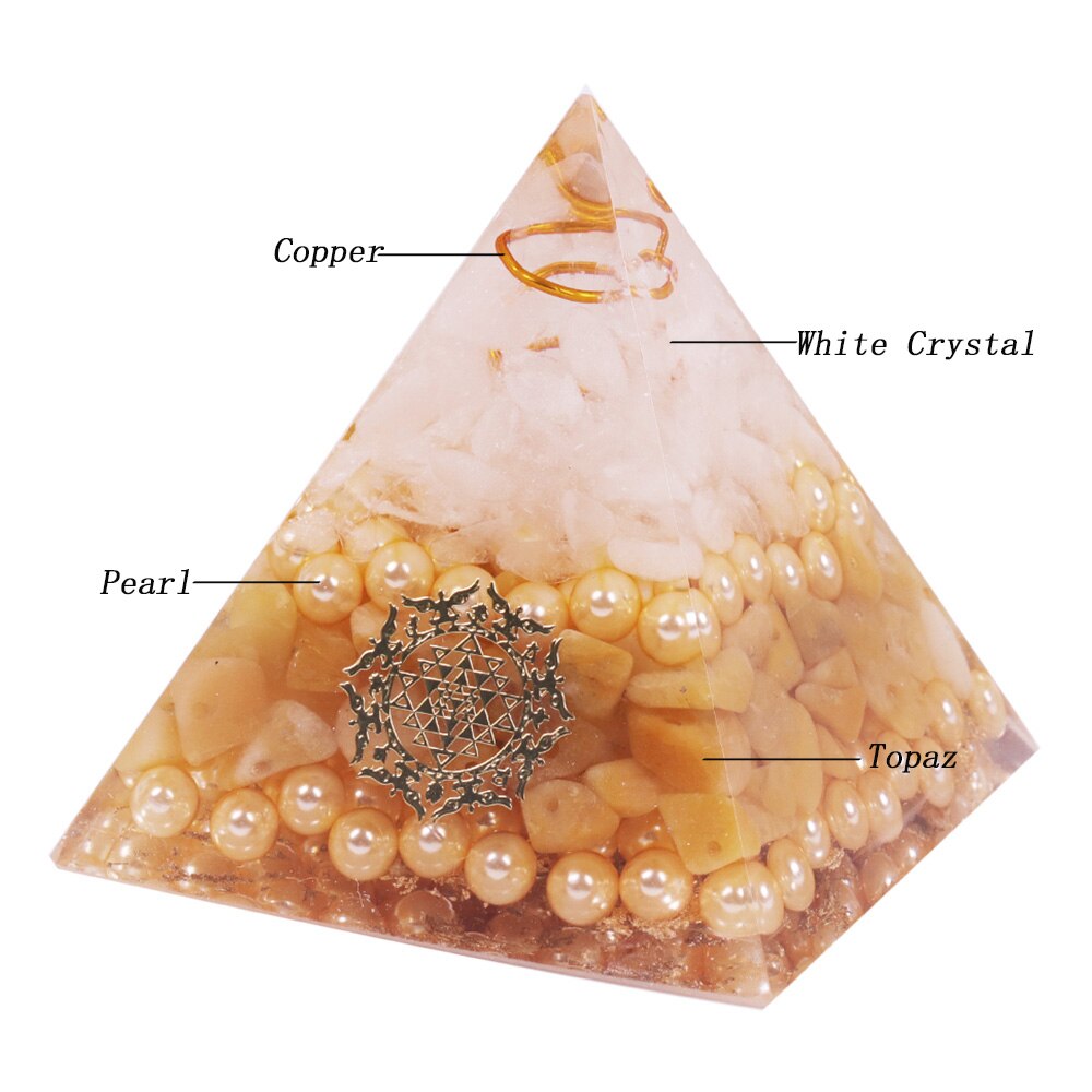 Orgonite Pyramid White Crystal With Pearl Orgone Energy Healing Reiki Chakra Multiplier For Reiki Chakra Balancing